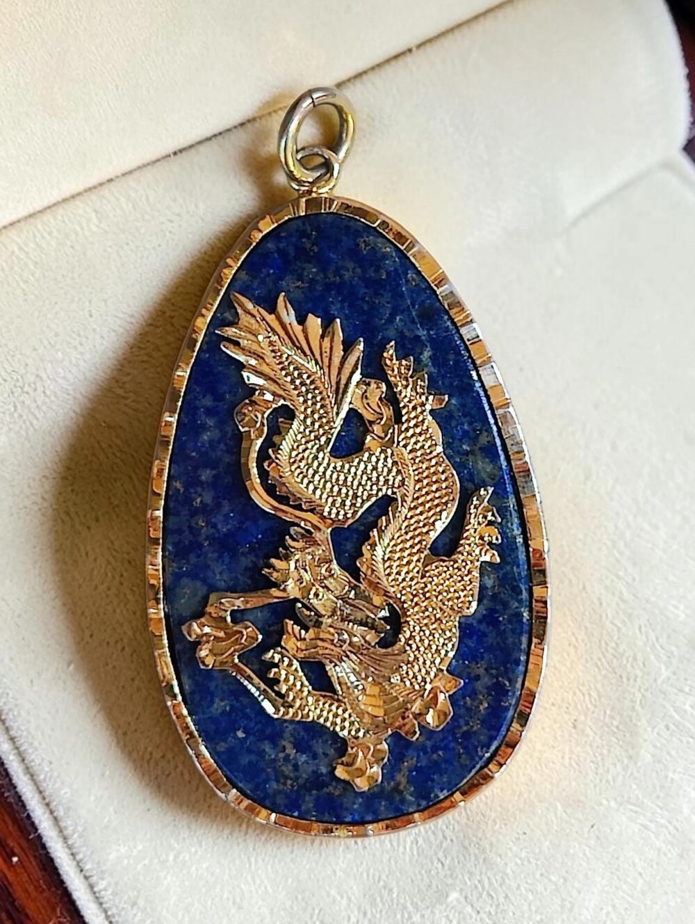 🐉 Antique 14k Lapis Lazuli Dragon Pendant Fortune And Longevity